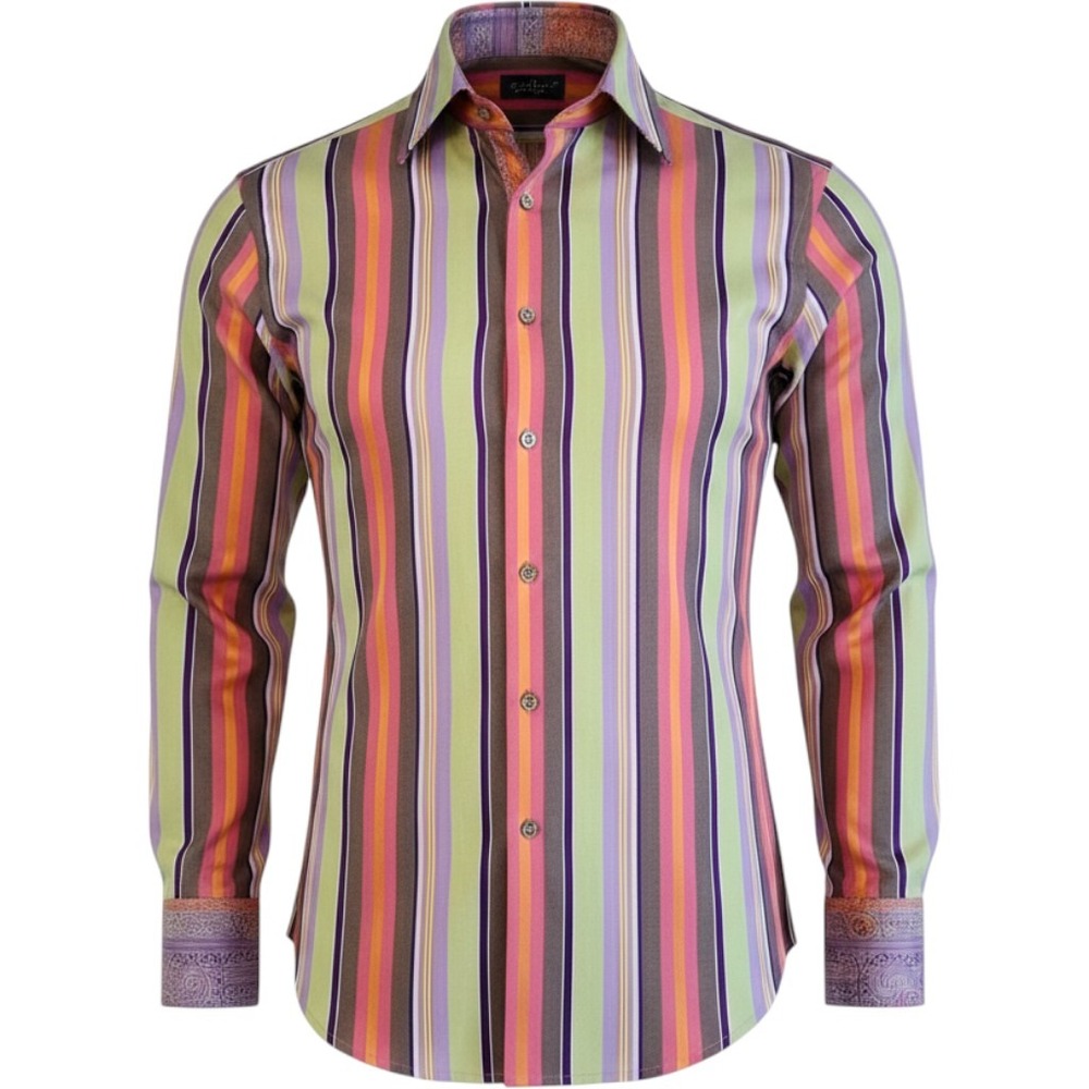ROBERT GRAHAM Button Up Shirt Mens Large Multicolored Pastel Striped Flip Cuff